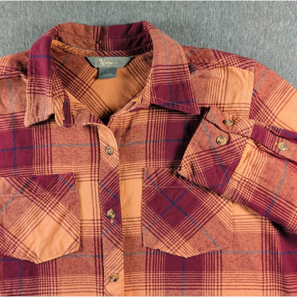 Natural Reflections Flannel Shirt Women S Red Orange Excellent Plaid Grunge Gorp